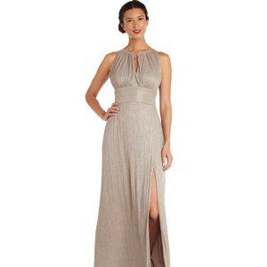 Metallic Halterneck Gown with Thigh Split